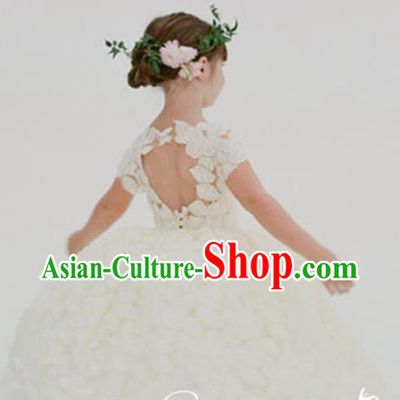 Top Grade Professional Compere Performance Catwalks Costume, Children Chorus Singing Group Little Princess Wedding Full Dress Modern Dance White Bubble Dress for Girls Kids
