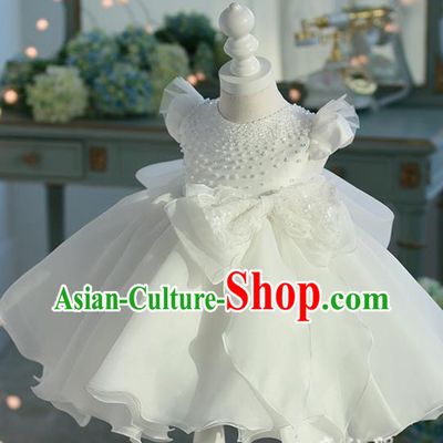 Top Grade Professional Compere Performance Catwalks Costume, Children Chorus Singing Group Baby Princess Flowers White Full Dress Modern Dance Bubble Dress for Girls Kids