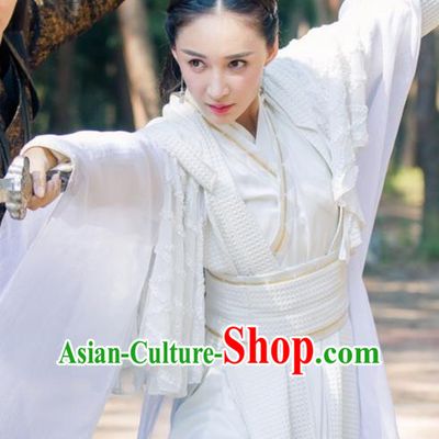 Traditional Ancient Chinese Elegant Swordsman Costume and Handmade Headpiece Complete Set, Chinese Television Drama Flying Daggers Heroine Dress Chinese Ming Dynasty Chivalrous Lady Hanfu Clothing for Women