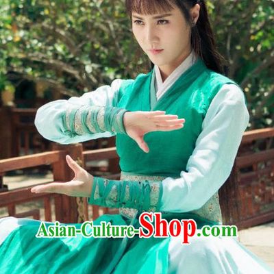 Traditional Ancient Chinese Elegant Swordsman Costume and Handmade Headpiece Complete Set, Chinese Television Drama Flying Daggers Jiang Hu Young Lady Dress Chinese Ming Dynasty Heroine Hanfu Clothing for Women
