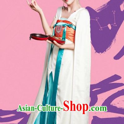 Traditional Ancient Chinese Elegant Imperial Consort Costume and Handmade Headpiece Complete Set, Chinese Television Drama Concubine Meng Comes Across Palace Lady Dress Chinese Tang Dynasty Princess Clothing for Women