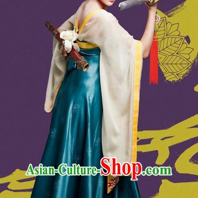 Traditional Ancient Chinese Elegant Swordswoman Costume and Handmade Headpiece Complete Set, Chinese Television Drama Concubine Meng Comes Across Palace Lady Dress Chinese Tang Dynasty Princess Clothing for Women