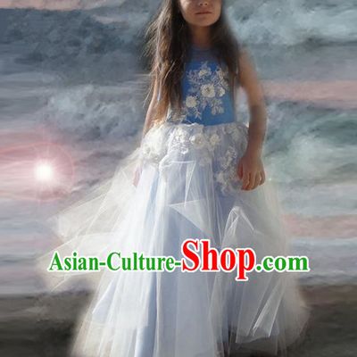 Top Grade Compere Professional Performance Catwalks Costume, Children Chorus Lace Bubble Formal Dress Modern Dance Baby Princess Ball Gown Long Dress for Girls Kids