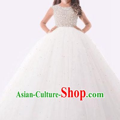 Top Grade Compere Professional Performance Catwalks Costume, Children Chorus Pearl White Formal Dress Modern Dance Baby Princess Ball Gown Long Dress for Girls Kids