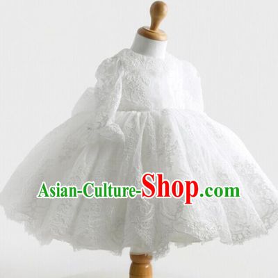 Top Grade Compere Professional Performance Catwalks Costume, Children Chorus Embroidery White Formal Bubble Dress Modern Dance Baby Princess Ball Gown Short Dress for Girls Kids
