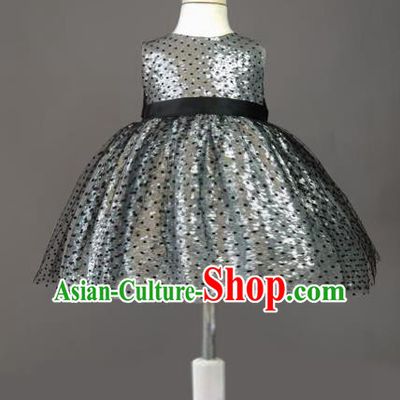 Top Grade Compere Professional Performance Catwalks Costume, Children Chorus Polka Dots Bubble Formal Dress Modern Dance Baby Princess Short Dress for Girls Kids
