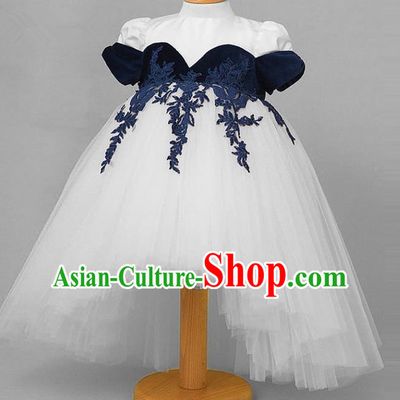 Top Grade Compere Professional Performance Catwalks Costume, Children Chorus White Veil Wedding Formal Bubble Lace Dress Modern Dance Baby Princess Ball Gown Dress for Girls Kids