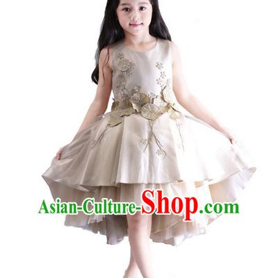 Top Grade Compere Professional Performance Catwalks Costume, Children Chorus Champagne Wedding Formal Bubble Dress Modern Dance Baby Princess Ball Gown Short Dress for Girls Kids