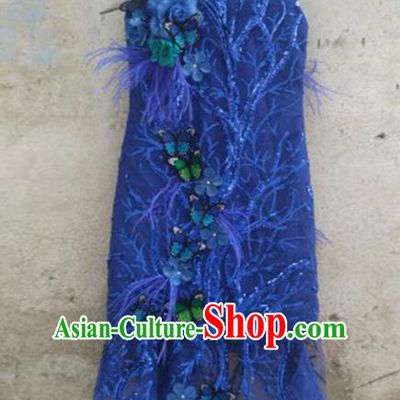 Top Grade Compere Professional Performance Catwalks Costume, Children Chorus Blue Cheongsam Formal Dress Modern Dance Baby Princess Long Dress for Girls Kids