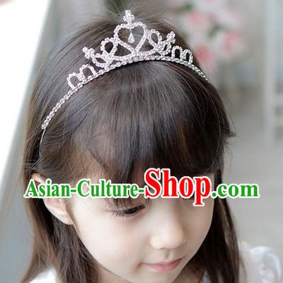 Top Grade Handmade Classical Hair Accessories, Children Baroque Style Crystal Princess Royal Crown Hair Jewellery Hair Clasp for Kids Girls