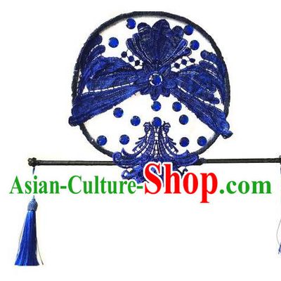 Top Grade Handmade China Style Classical Hair Accessories, Children Blue and White Porcelain Manchu Princess Royal Crown Lace Hair Clasp Hats for Kids Girls