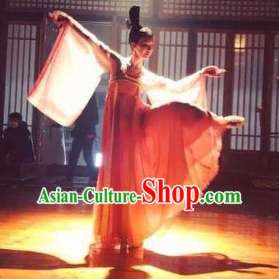 Traditional Ancient Chinese Palace Lady Dance Costume and Handmade Headpiece Complete Set, Chinese Television Concubine Meng Comes Across Princess Tang Dynasty Imperial Consort Clothing for Women