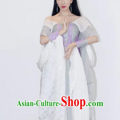 Traditional Ancient Chinese Princess Flying Dance Costume and Handmade Headpiece Complete Set, Chinese Tang Dynasty Princess Dress Imperial Consort Peri Clothing for Women