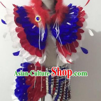 Top Grade Compere Professional Performance Catwalks Swimsuit Costume, Children Chorus Orange Feather Cappa Modern Dance Modern Fancywork Clothing for Boys Kids