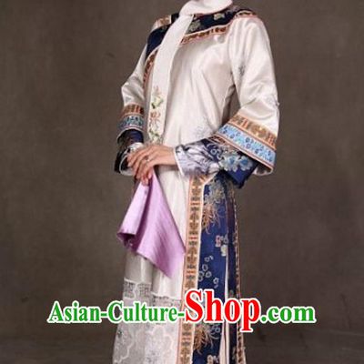 Traditional Ancient Chinese Qing Dynasty Senior Concubine Costume and Handmade Headpiece Complete Set, Chinese Zhen Huan Manchu Princess Imperial Consort Clothing for Women