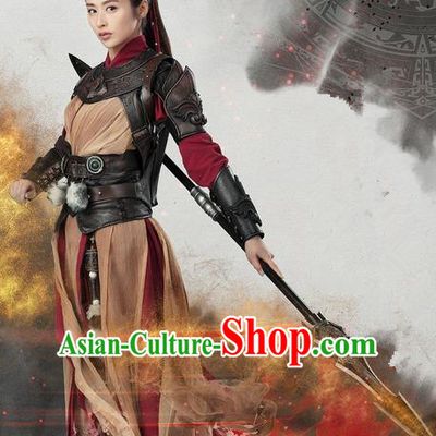 Traditional Ancient Chinese Swordswoman Armour Costume, Chinese Ming Dynasty Chivalrous Heroine Battle Suit, Cosplay Chinese Television Swords of Legends Hanfu Clothing for Women