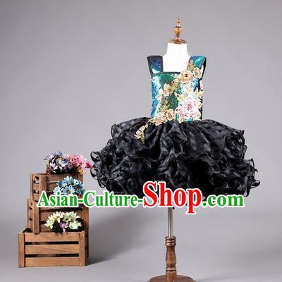 Top Grade Compere Professional Performance Catwalks Costume, Children Chorus Wedding Veil Bubble Full Dress Modern Dance Baby Princess Modern Fancywork Short Dress for Girls Kids