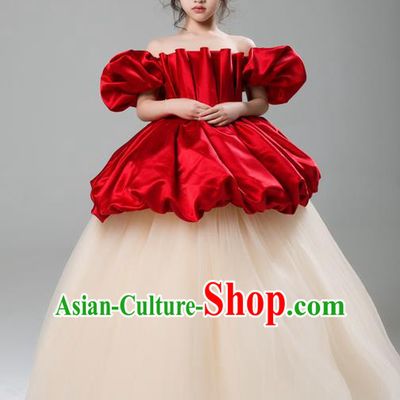 Top Grade Compere Professional Performance Catwalks Costume, Children Chorus Customize Bubble Full Dress Modern Dance Baby Princess Modern Fancywork Ball Gown Long Dress for Girls Kids