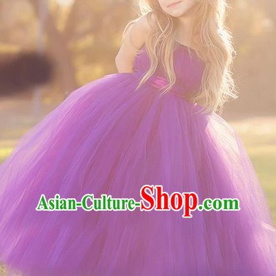 Top Grade Compere Professional Performance Catwalks Costume, Children Chorus Handmade Customize Purple Bubble Full Dress Modern Dance Baby Princess Modern Fancywork Ball Gown Dress for Girls Kids