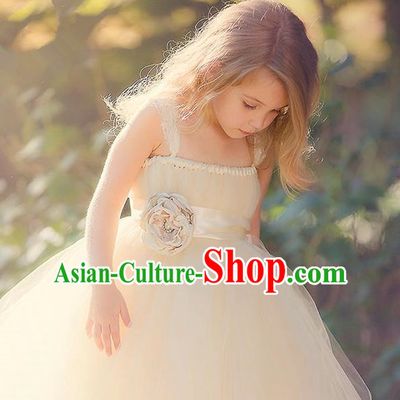 Top Grade Compere Professional Performance Catwalks Costume, Children Chorus Handmade Customize Champagne Bubble Full Dress Modern Dance Baby Princess Modern Fancywork Ball Gown Dress for Girls Kids
