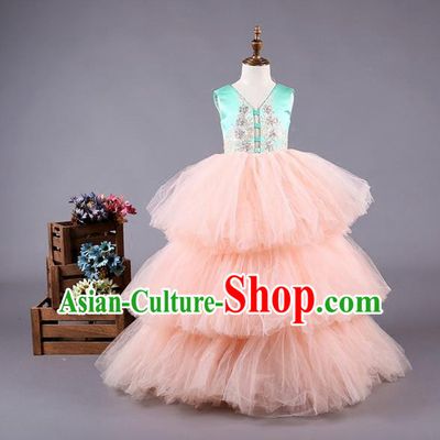 Top Grade Professional Compere Performance Catwalks Costume, Children Chorus Customize Bubble Full Dress Modern Dance Baby Princess Modern Fancywork Ball Gown Dress for Girls Kids