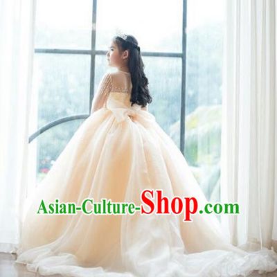 Top Grade Compere Professional Performance Catwalks Swimsuit Costume, Children Chorus Customize Wedding Veil Full Dress Modern Dance Baby Princess Modern Fancywork Long Trailing Clothing for Girls Kids