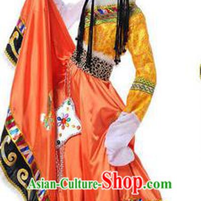 Traditional Chinese Mongol Nationality Dancing Water Sleeve Costume, Mongols Female Folk Dance Ethnic Pleated Skirt, Chinese Mongolian Minority Nationality Embroidery Costume for Women