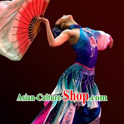 Traditional Chinese Ancient Water-Sleeve Yangge Fan Dance Dress, Folk Dance Yangko Costume For Women