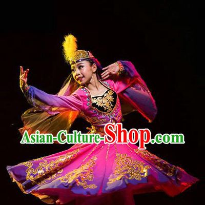 Traditional Chinese Uyghur Nationality Dancing Costume, Folk Dance Ethnic Costume, Chinese Minority Nationality Uigurian Dance Costume for Women