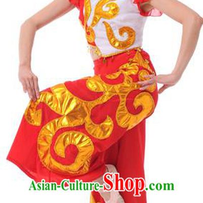 Traditional Chinese Classical Dance Yangge Fan Dancing Costume, Folk Dance Drum Dance Uniform Yangko Costume Complete Set for Women