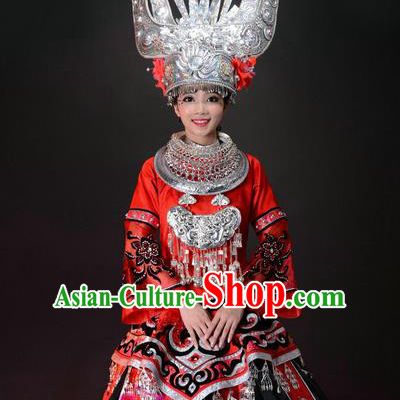 Traditional Chinese Miao Nationality Dancing Costume, Hmong Folk Dance Ethnic Costume, Chinese Miao Minority Nationality Dance Costume for Women