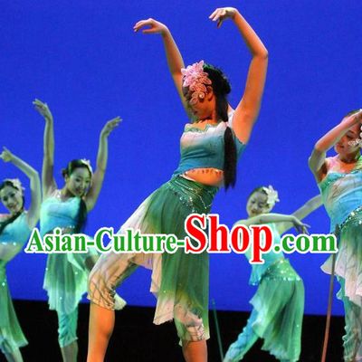 Traditional Chinese Classical Dance Fan Dancing Umbrella Dance Costume, Folk Dance Drum Dance Uniform Yangko Green Clothing Complete Set for Women