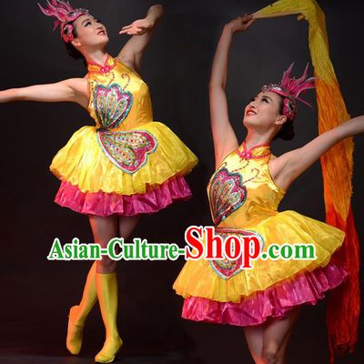 Traditional Chinese Classical Dance Fan Dancing Umbrella Dance Costume, Folk Dance Drum Dance Uniform Yangko Bubble Dress for Women