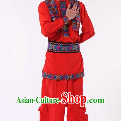 Traditional Chinese Classical Dance Yangge Lion Dance Costume, Uigurian Folk Dance Drum Dance Uniform Yangko Clothing Complete Set for Men