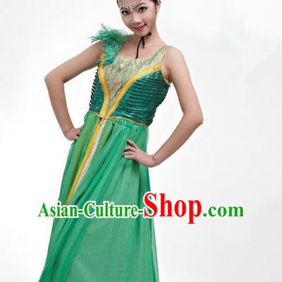 Chinese Classic Stage Performance Chorus Singing Group Dance Costumes, Opening Dance Competition Green Dress, Classic Dance Clothing for Women