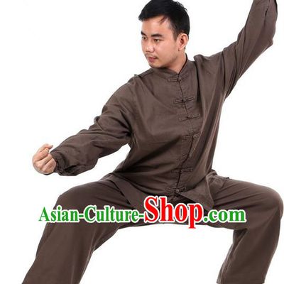 Top Kung Fu Costume Martial Arts Dark Brown Suits Pulian Clothing, Training Costume Tai Ji Uniforms Gongfu Shaolin Wushu Tai Chi Clothing for Men