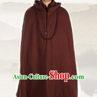 Top Kung Fu Costume Martial Arts Brownness Cloak Pulian Clothing, Tai Ji Mantle Gongfu Shaolin Wushu Tai Chi Meditation Cape for Men