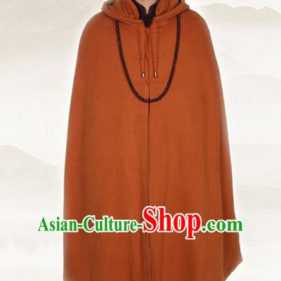 Top Kung Fu Costume Martial Arts Coffee Cloak Pulian Clothing, Tai Ji Mantle Gongfu Shaolin Wushu Tai Chi Meditation Cape for Men