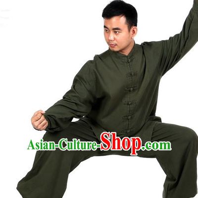 Top Kung Fu Costume Martial Arts Atrovirens Suits, Training Costume Tai Ji Uniforms Pulian Clothing Gongfu Shaolin Wushu Tai Chi Clothing for Men