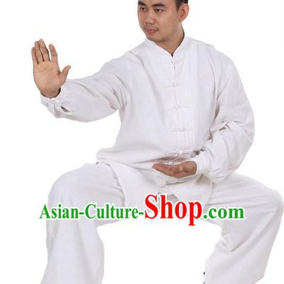 Top Kung Fu Costume Martial Arts White Suits, Training Costume Pulian Clothing Tai Ji Uniforms Gongfu Shaolin Wushu Tai Chi Clothing for Men