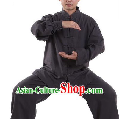 Top Kung Fu Costume Martial Arts Dark Grey Suits, Training Costume Tai Ji Uniforms Pulian Clothing Gongfu Shaolin Wushu Tai Chi Clothing for Men