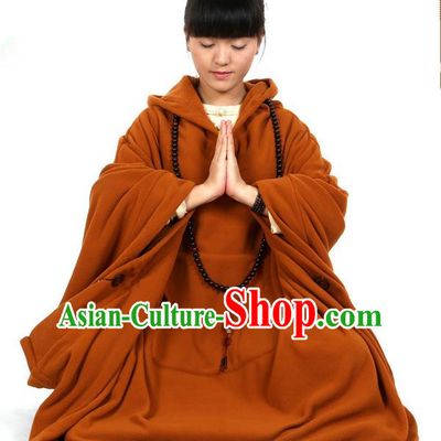 Top Kung Fu Costume Martial Arts Coffee Yellow Cloak Pulian Clothing, Tai Ji Mantle Gongfu Shaolin Wushu Tai Chi Meditation Cape for Women