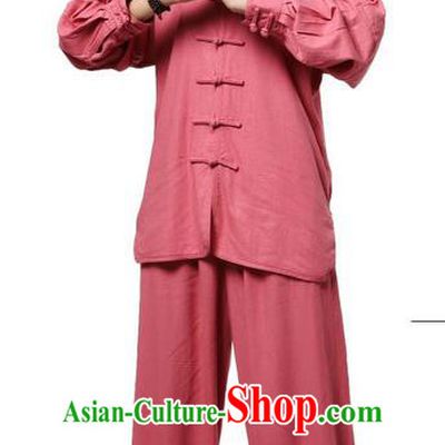 Top Grade Kung Fu Costume Martial Arts Dark Pink Linen Suits Pulian Zen Clothing, Training Costume Tai Ji Uniforms Gongfu Shaolin Wushu Tai Chi Plated Buttons Clothing for Women