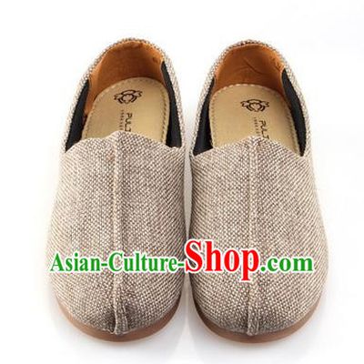 Top Grade Kung Fu Martial Arts Shoes Pulian Zen Shoes, Chinese Traditional Tai Chi Fine Linen Beige Shoes for Women for Men