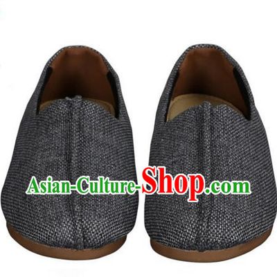 Top Grade Kung Fu Martial Arts Shoes Pulian Zen Shoes, Chinese Traditional Tai Chi Fine Linen Light Grey Shoes for Women for Men