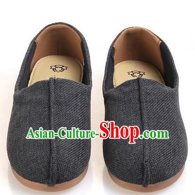 Top Grade Kung Fu Martial Arts Shoes Pulian Zen Shoes, Chinese Traditional Tai Chi Fine Linen Deep Grey Shoes for Women for Men