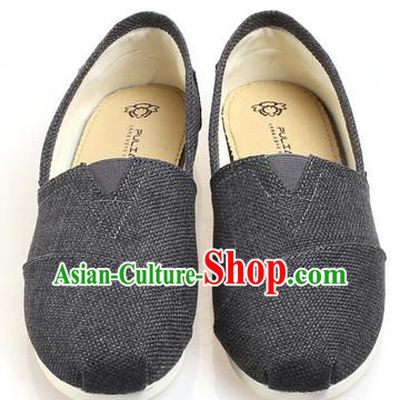 Top Grade Kung Fu Martial Arts Shoes Pulian Zen Shoes, Chinese Traditional Tai Chi Fine Linen Deep Grey Shoes Monk Shoe for Women for Men