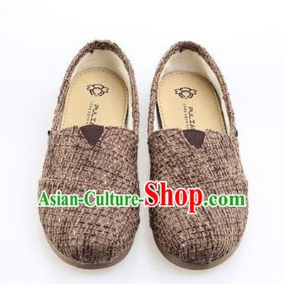 Top Grade Kung Fu Martial Arts Shoes Pulian Zen Shoes, Chinese Traditional Tai Chi Linen Brown Shoes Monk Shoe for Women for Men