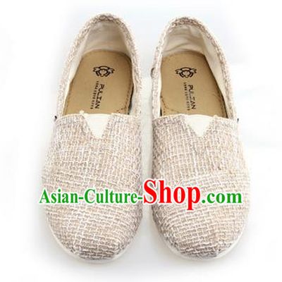 Top Grade Kung Fu Martial Arts Shoes Pulian Zen Shoes, Chinese Traditional Tai Chi Linen Beige Shoes Monk Shoe for Women for Men