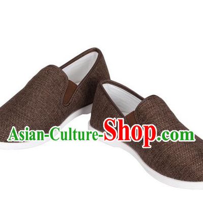Top Grade Kung Fu Martial Arts Shoes Pulian Shoes, Chinese Traditional Tai Chi Linen Brown Shoes Cloth Zen Shoes for Women for Men